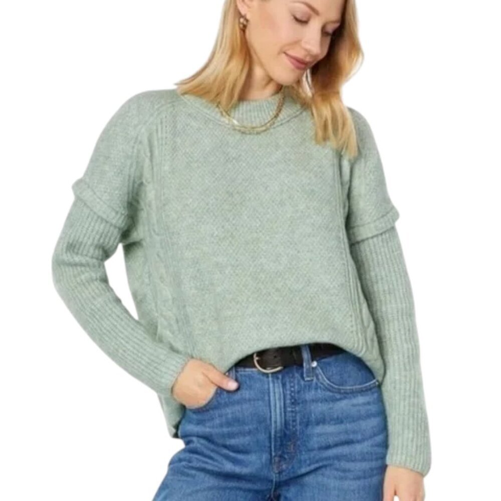 Madewell Havener Frosted Sage Alpaca Wool Blend Cable Sweater